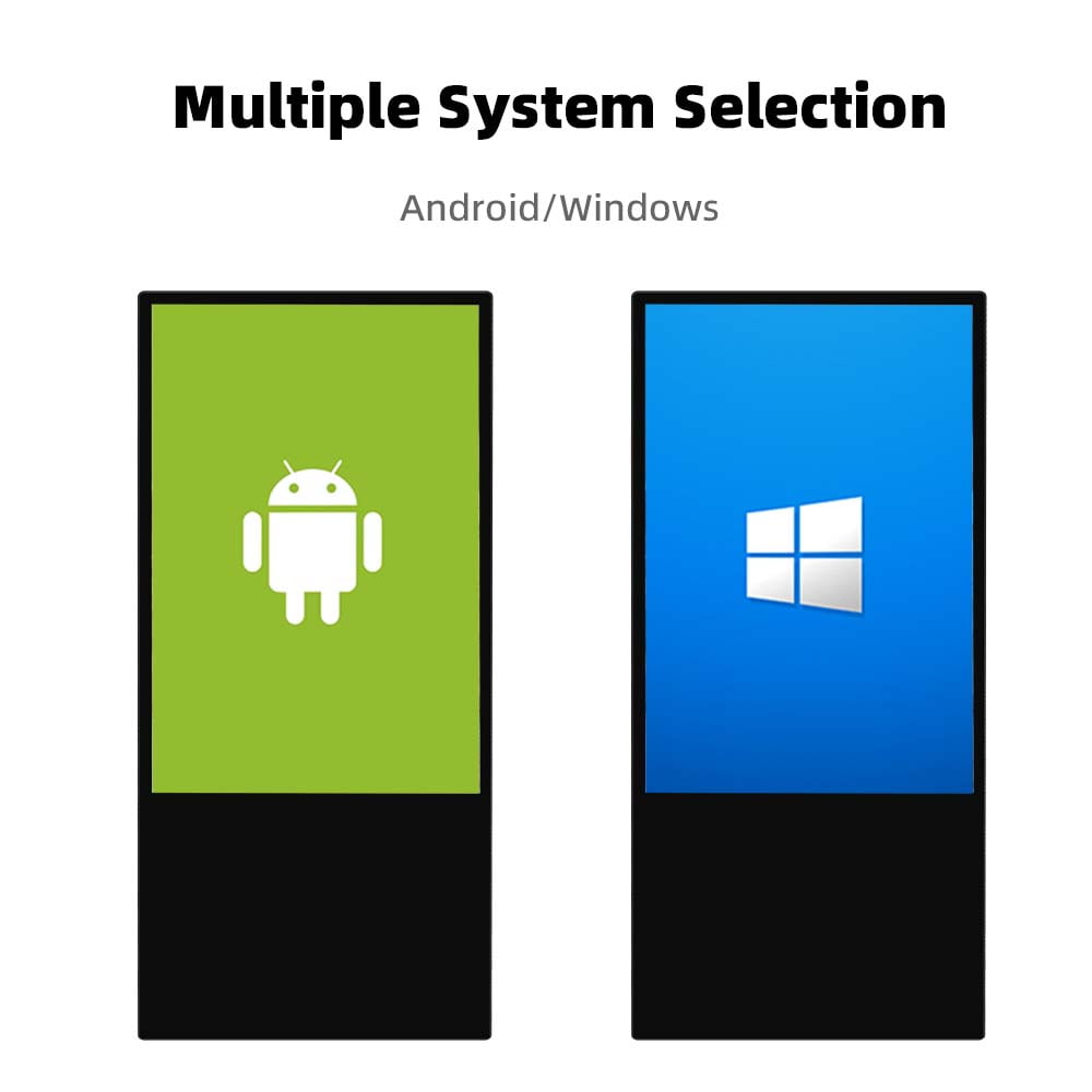 Digital signage displays with dual operating system support - Android and Windows options for flexible content management