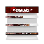 Digital electronic shelf edge displays showing drinkable advertising and thirsty beverage promotions for retail marketing
