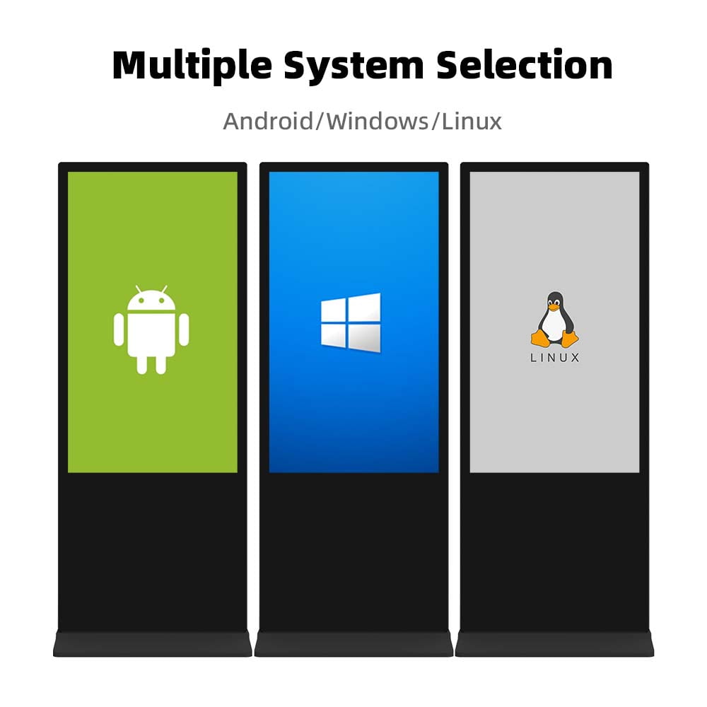 Digital signage displays with multiple system selection - Android, Windows, and Linux operating systems compatibility