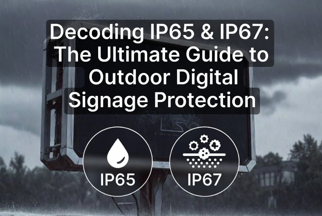 IP65 and IP67 weatherproof protection rating guide for outdoor digital signage with dust and water resistance explained