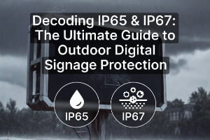 IP65 and IP67 weatherproof protection rating guide for outdoor digital signage with dust and water resistance explained