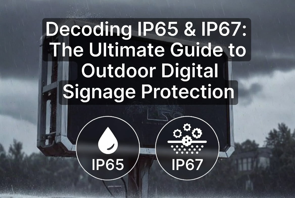 IP65 and IP67 weatherproof protection rating guide for outdoor digital signage with dust and water resistance explained