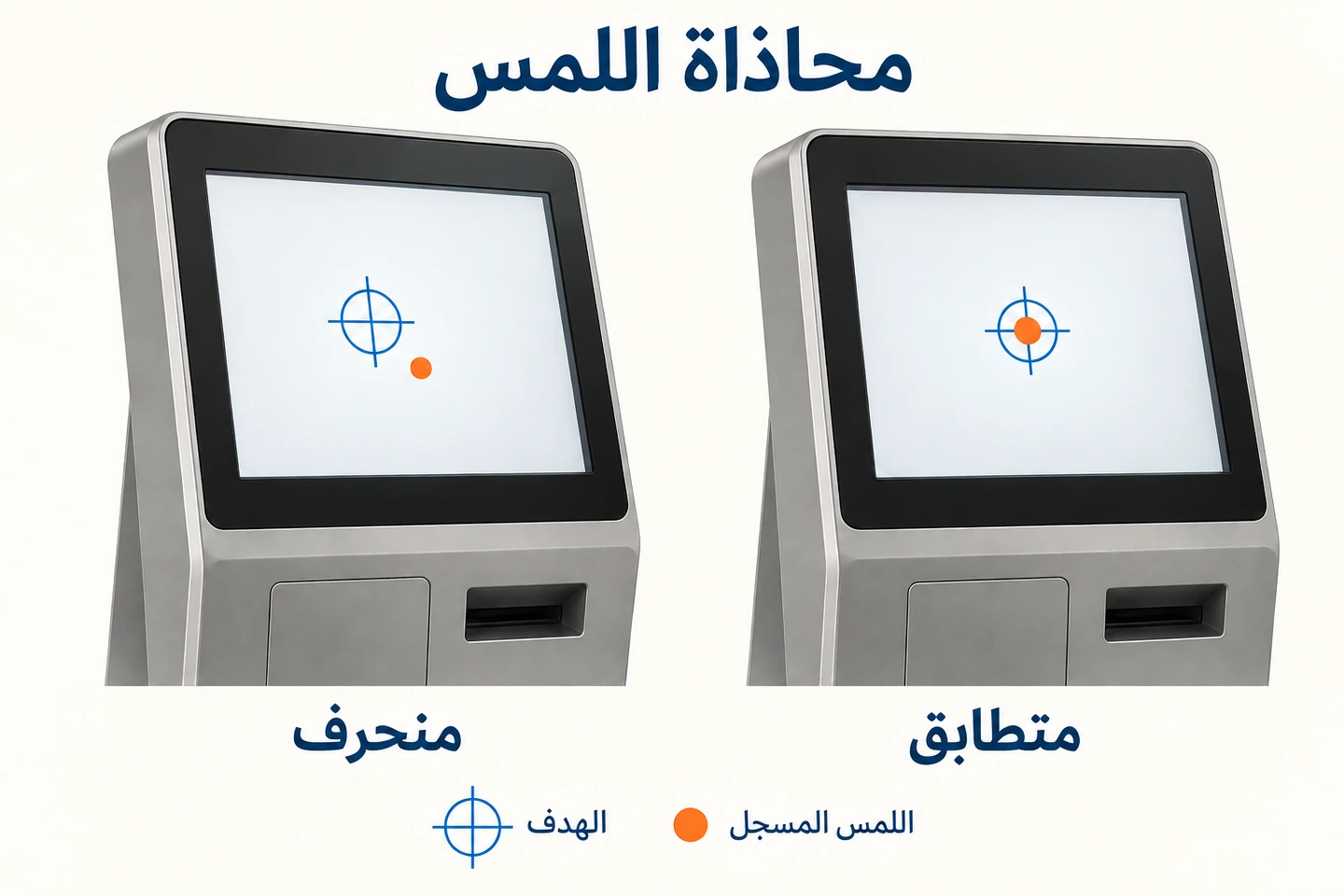 شاشتان لكشك تقارنان نقطة لمس منحرفة بنقطة متطابقة مع هدفها.