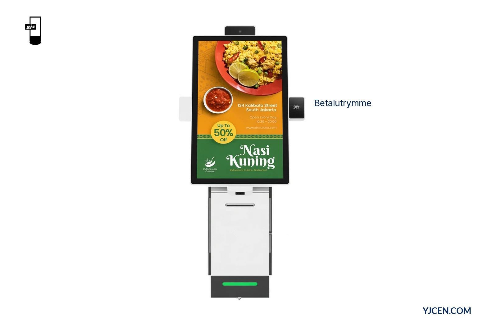 Modulär självbetjänings-POS-kiosk med betalutrymme på sidan för montering av terminal