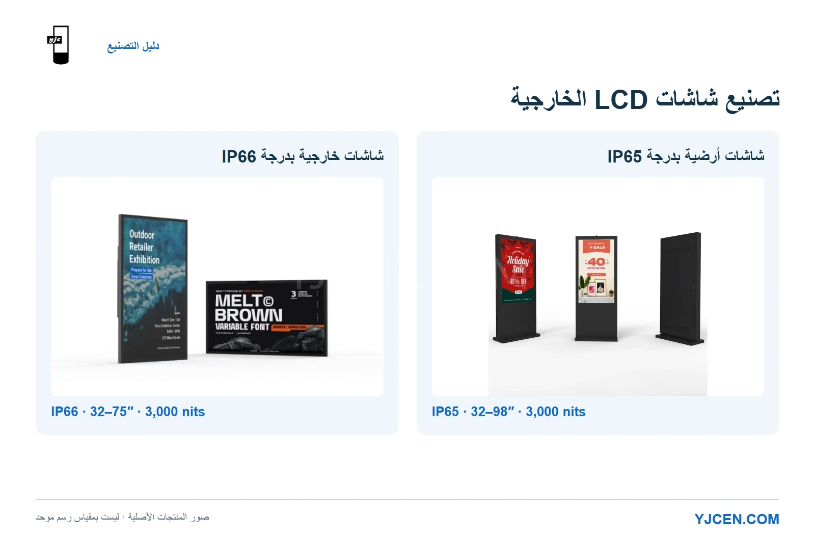 سلسلة YJCEN للشاشات الأرضية بدرجة IP65 وسلسلة شاشات IP66 معًا، باستخدام صور المنتجات الأصلية.