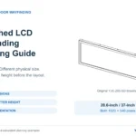 Indoor stretched LCD wayfinding planning guide with an original YJC-286-SD engineering view and checks for panel size, letter height and content orientation.