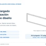 Guía de LCD alargados para orientación interior, con una vista técnica original del YJC-286-SD y criterios de tamaño, altura de letras y orientación del contenido.