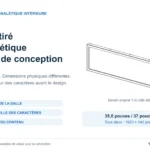 Guide de conception de la signalétique intérieure sur LCD étiré, avec une vue technique originale du YJC-286-SD et les critères de format, de hauteur des caractères et d’orientation.
