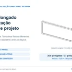 Guia de LCD alongado para orientação interna, com vista técnica original do YJC-286-SD e critérios de tamanho, altura de caracteres e orientação do conteúdo.