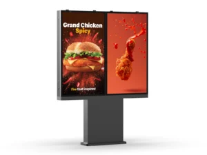 Menu board digitale per drive-through con due schermi da 55 pollici, vista frontale