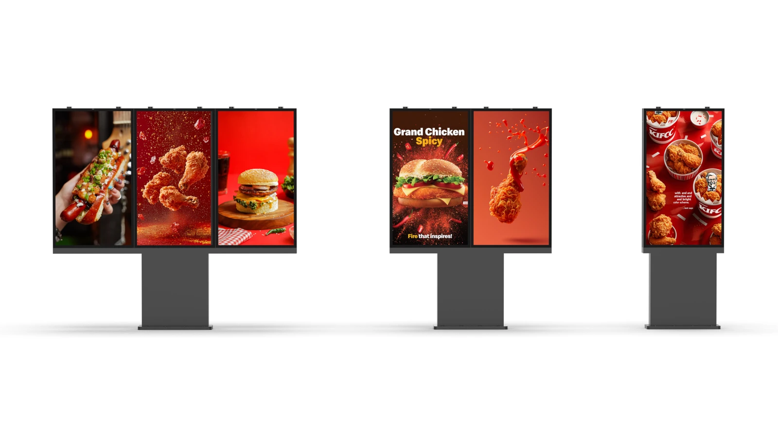 Configuraciones de una, dos y tres pantallas de menú para drive-thru de 55 pulgadas