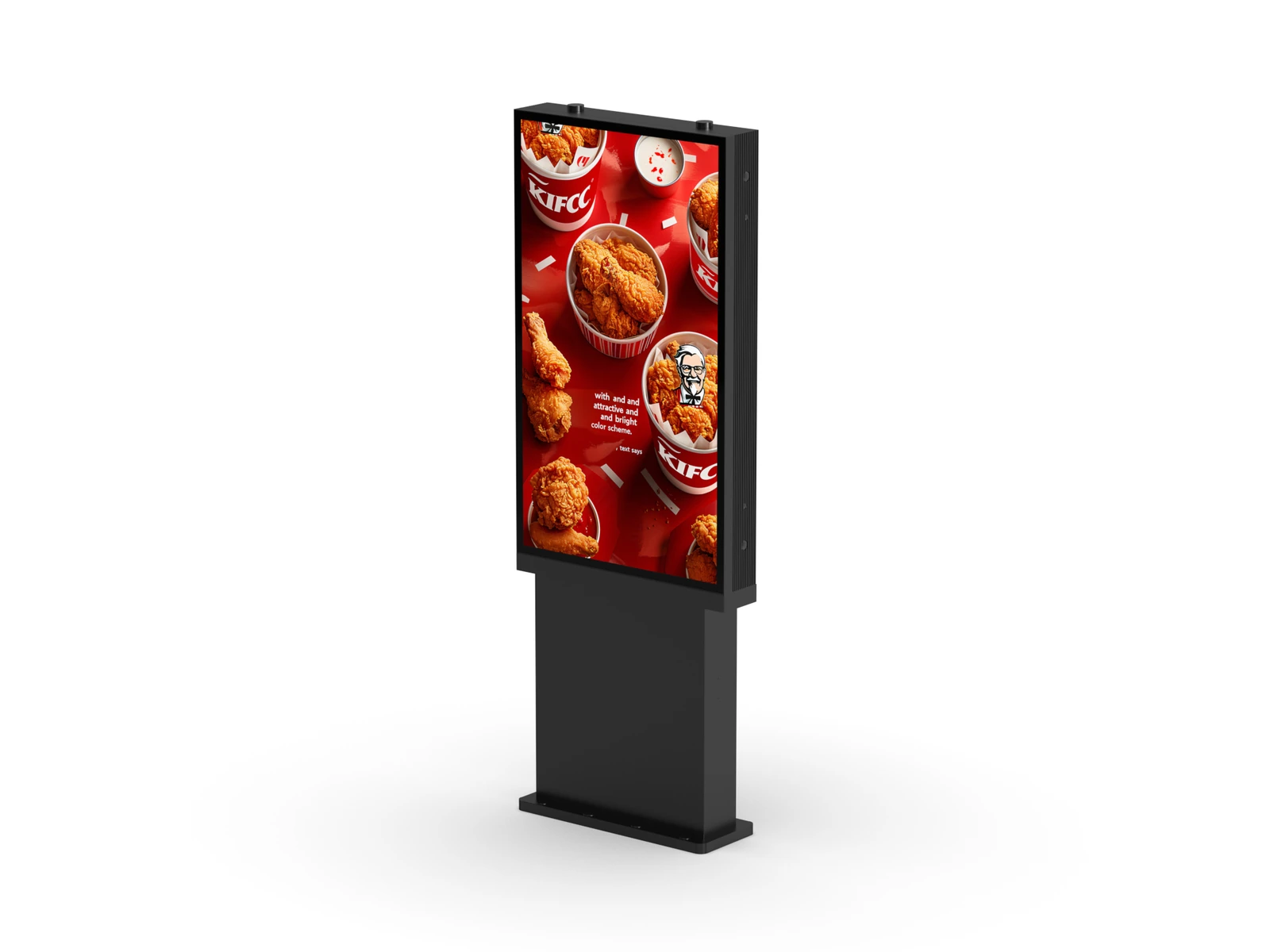 Pantalla de menú digital para drive-thru de 55 pulgadas, vista en ángulo