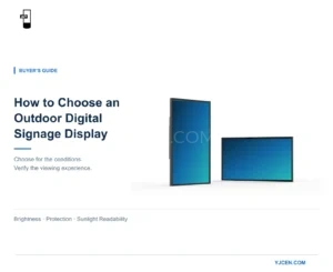 Outdoor-LCD-Displays im Hoch- und Querformat neben dem Titel zur Auswahl eines Outdoor-Digital-Signage-Displays.