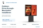 YJCEN Outdoor-Menütafel mit zwei Displays, Installationsthemen, Schutzart IP66 und 3.000 Nits Helligkeit.