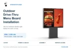 YJCEN dual-screen outdoor drive-thru menu board with installation planning topics, IP66 protection and 3,000-nit brightness.