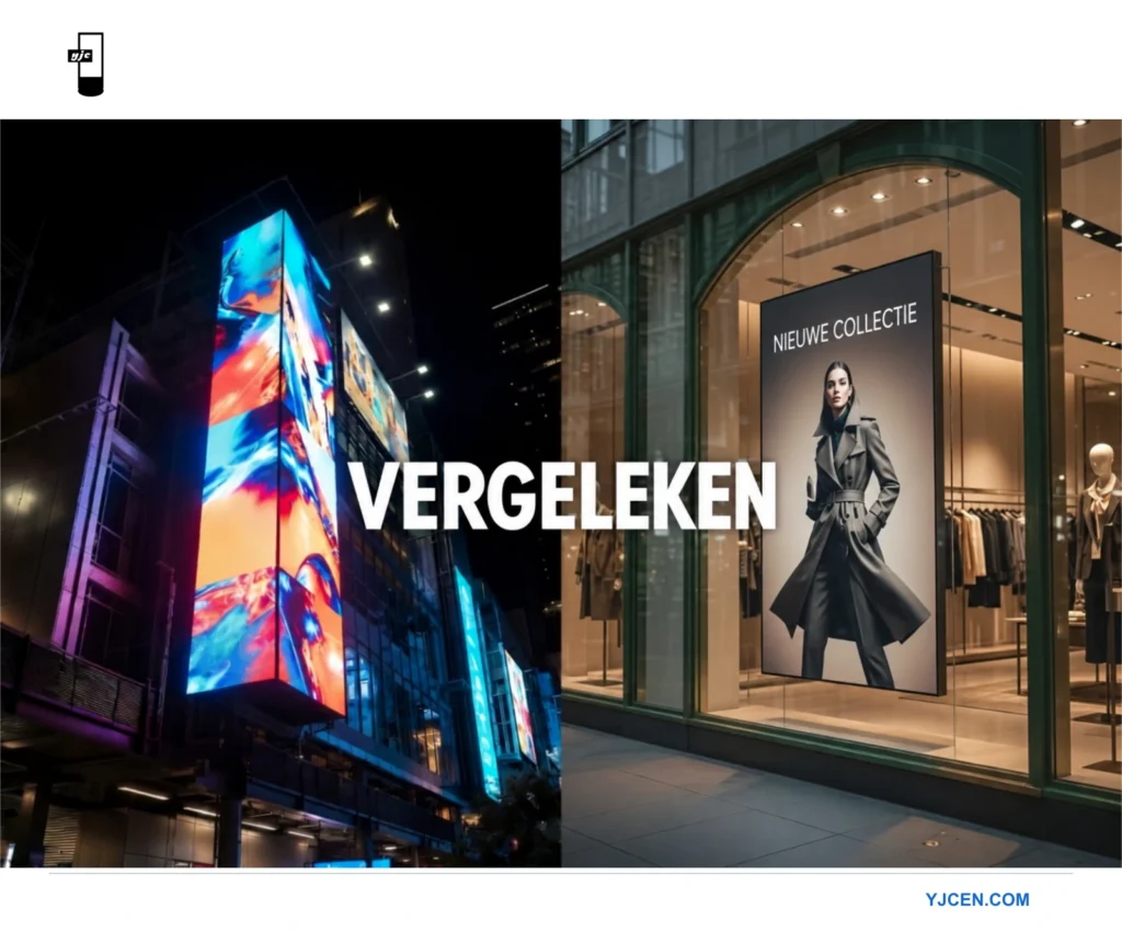 Vergelijking van LED-schermen en LCD-displays voor digitale buitendisplays, met verschillen in helderheid en toepassing