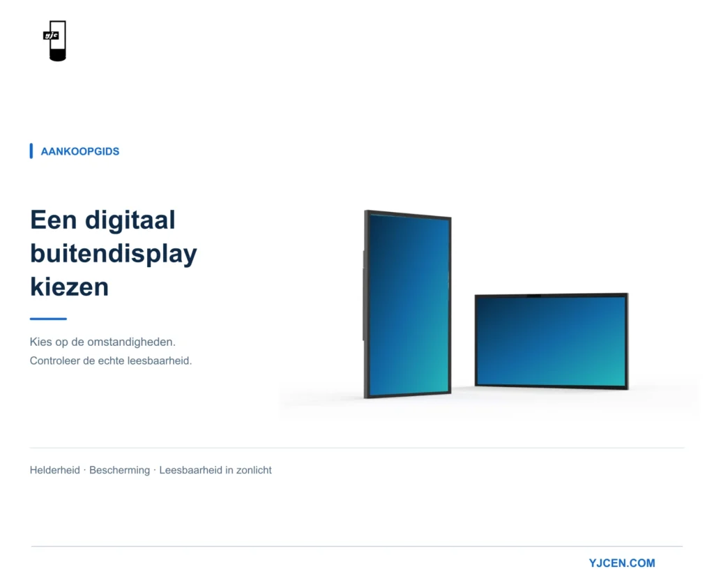 LCD-buitendisplays in staande en liggende oriëntatie naast de titel Een digitaal buitendisplay kiezen.
