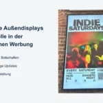 Ein an einer Backsteinwand montiertes YJCEN-Außendisplay zeigt Veranstaltungswerbung neben dem Artikeltitel.