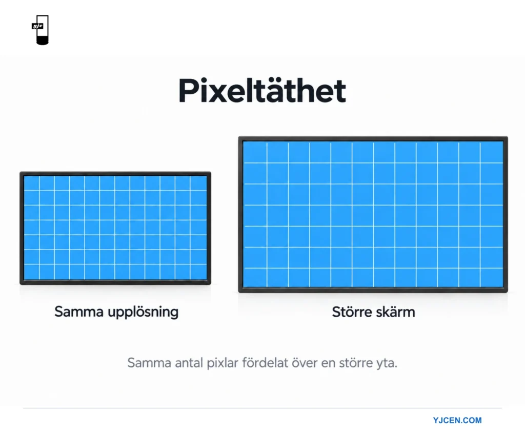 Två professionella skärmar i olika storlekar visar samma förenklade pixelrutnät.