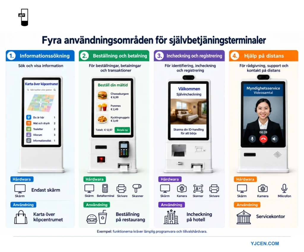 Diagram över fyra vanliga kategorier av självbetjäningsterminaler